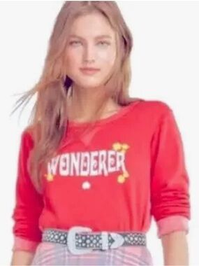 Wildfox Pink “WONDERER" Graphic Fleece Cropped Sweatshirt